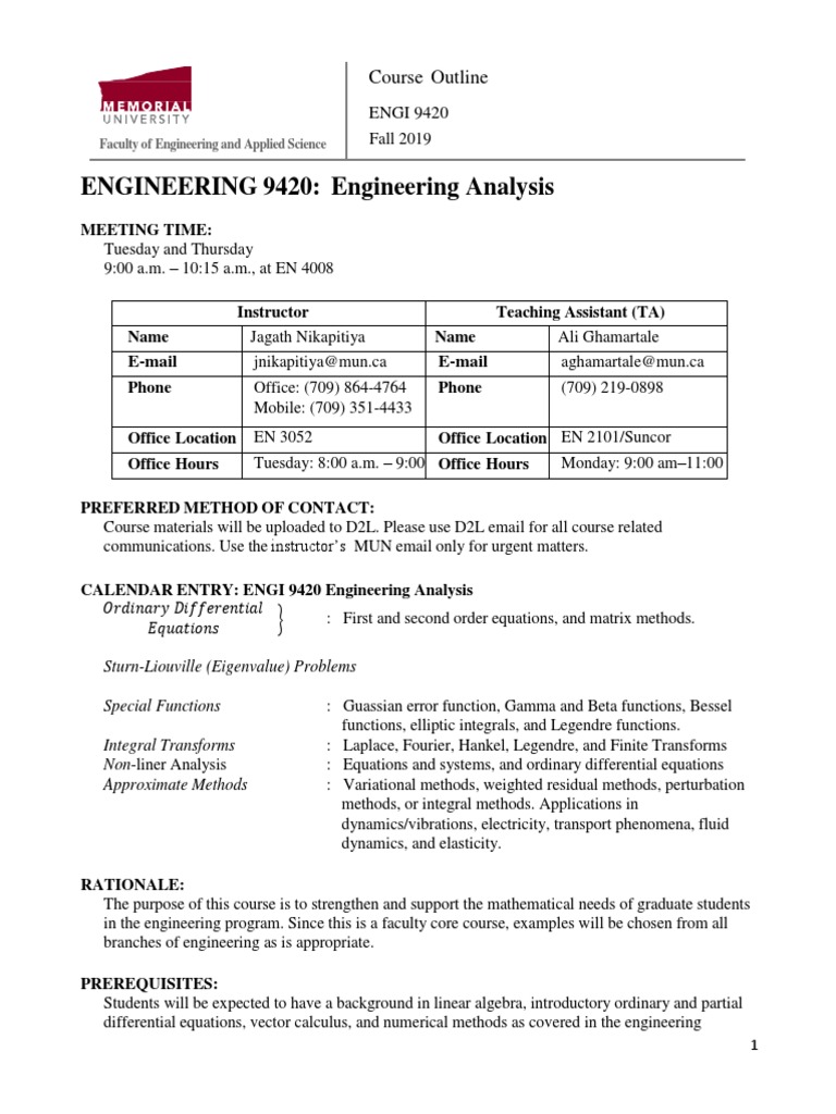 Engineering Analysis Course Outline | PDF | Fourier Series | Equations