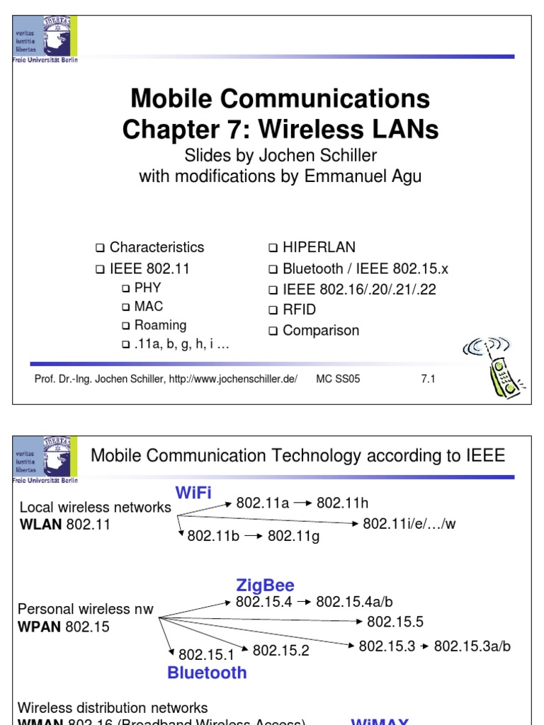 Mobile Communications Chapter 7: Wireless Lans: Slides by Jochen ...