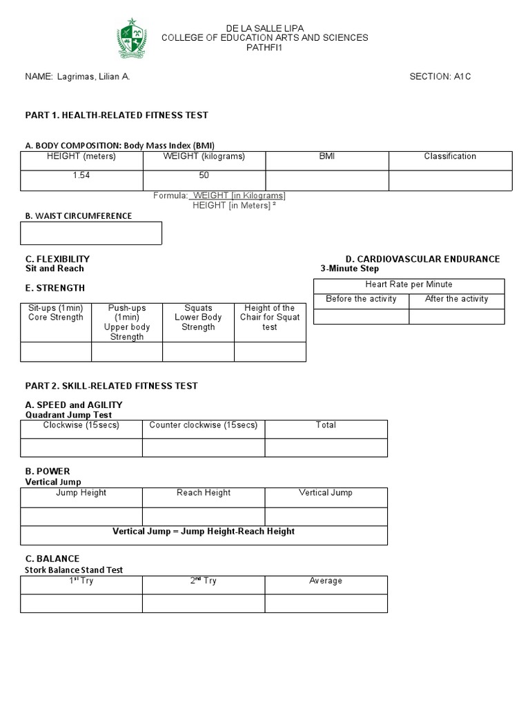 Physical Fitness Activity Sheet PDF