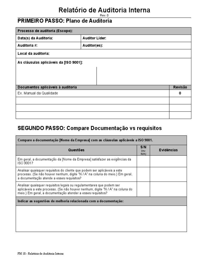 fm 18 - relatório de auditoria interna | PDF | ISO 9000 | Auditoria interna