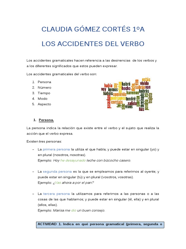 Los Accidentes Del Verbo | PDF | Verbo | Numero Gramatical