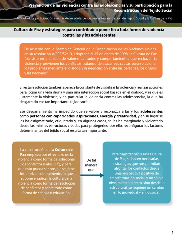 Estrategias para una Cultura de Paz Adolescente | PDF | Violencia | Paz