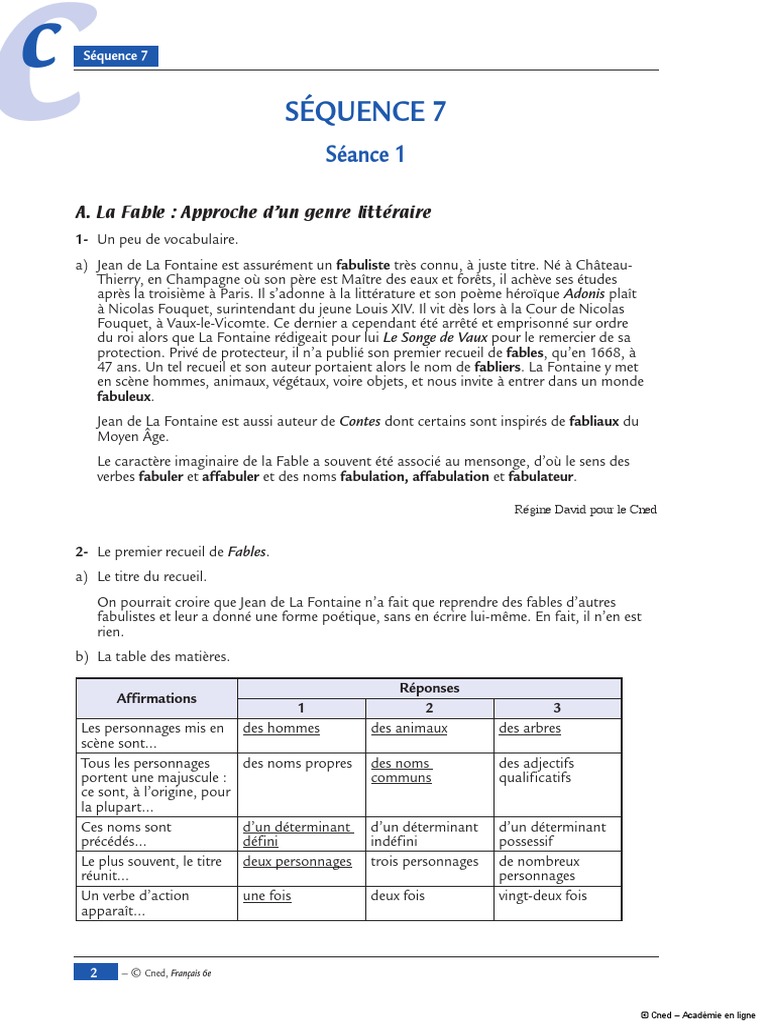 Page De Garde Cahier De Francais 6eme La Fontaine Livret Corriges Partie 02 | PDF | Fable | Fables de La Fontaine