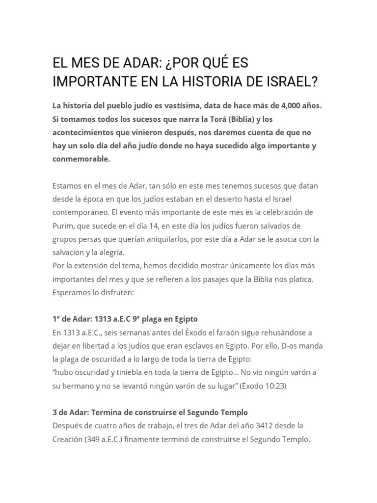 El Mes de Adar PDF Libro del éxodo Moisés