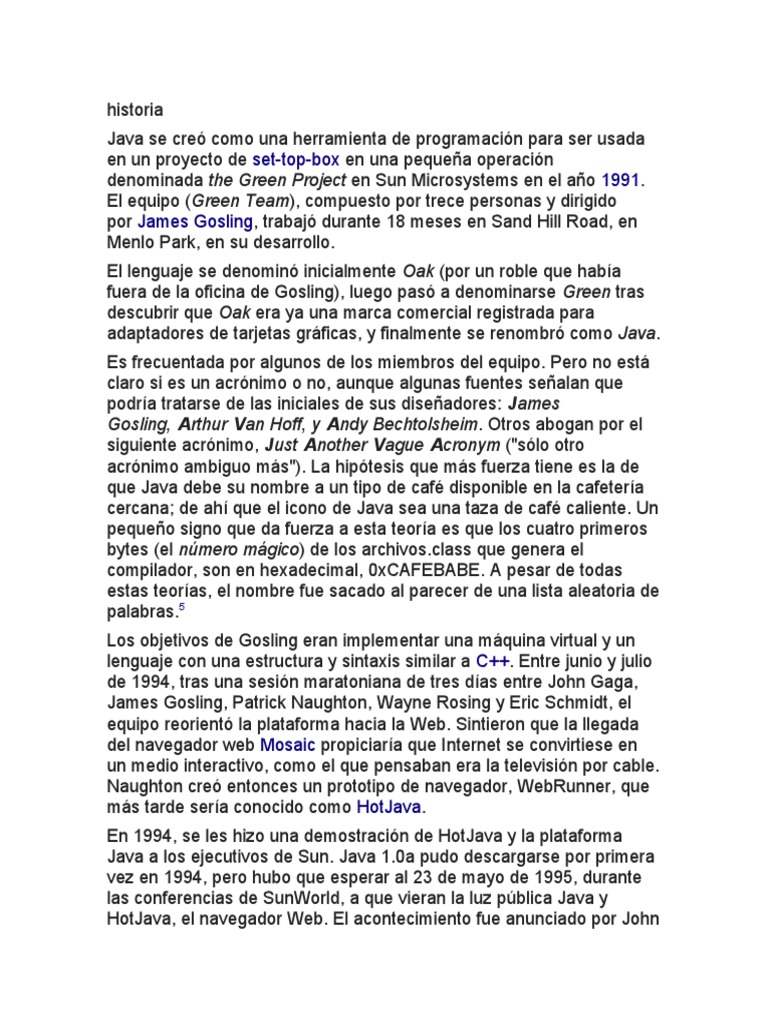 Historia y Evolución de Java | PDF | Java (lenguaje de programación ...