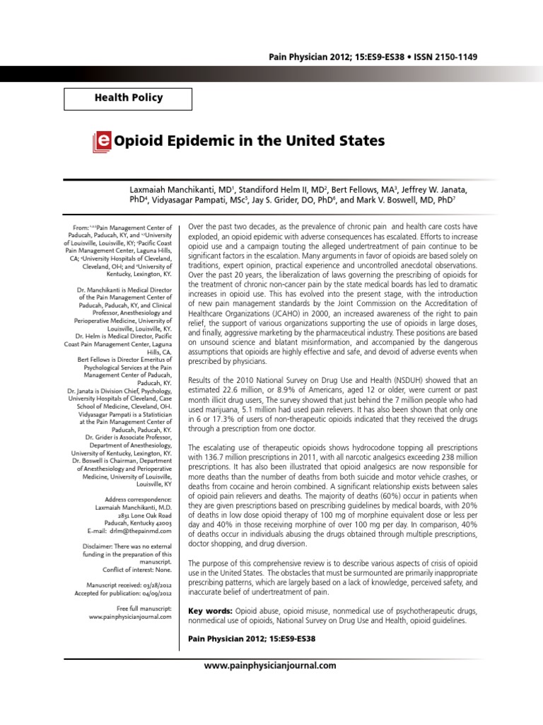 Opioid Epidemic In The United States Pdf Opioid Recreational Drug Use