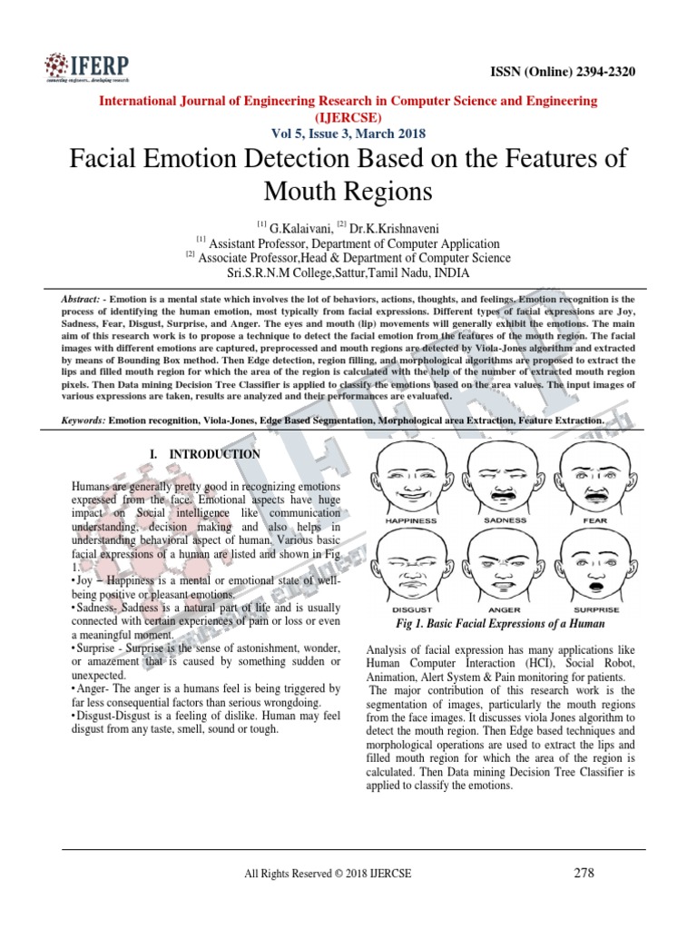 Facial Emotion Detection Based On The Features of Mouth Regions | PDF ...