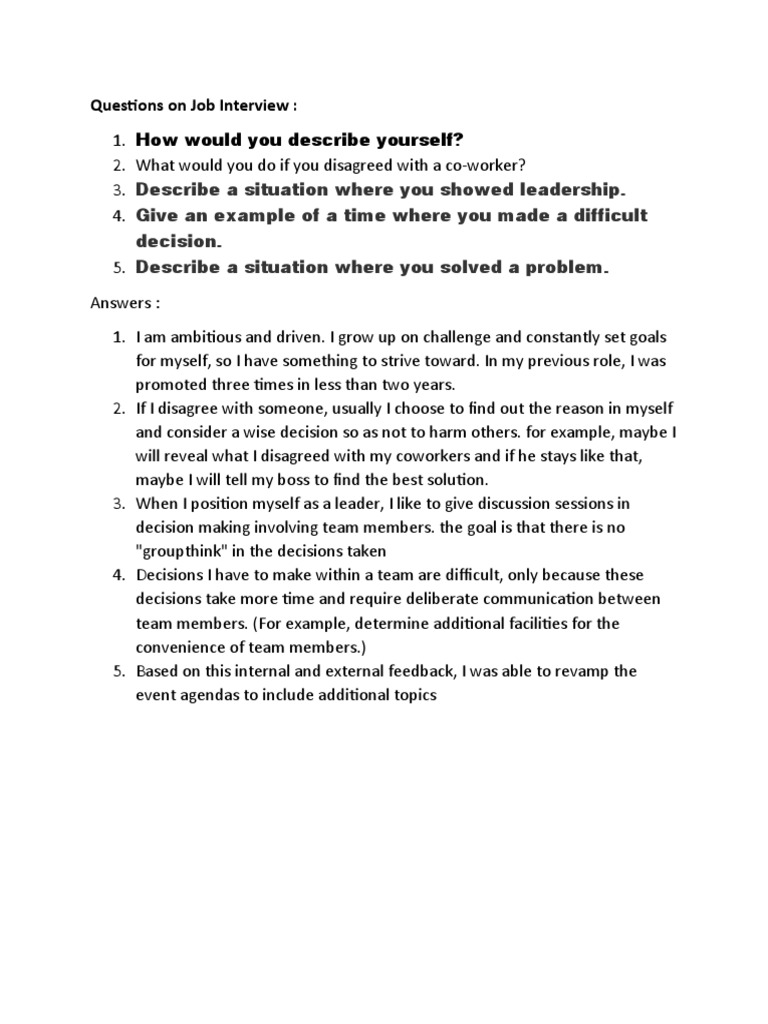 Questions On Job Interview | PDF