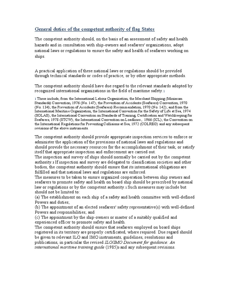 Competent Authority Duties for Flag States | PDF | International Labour ...
