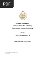 Lab Experiment No. 1: University of Bahrain College of Information Technology Department of Computer Engineering