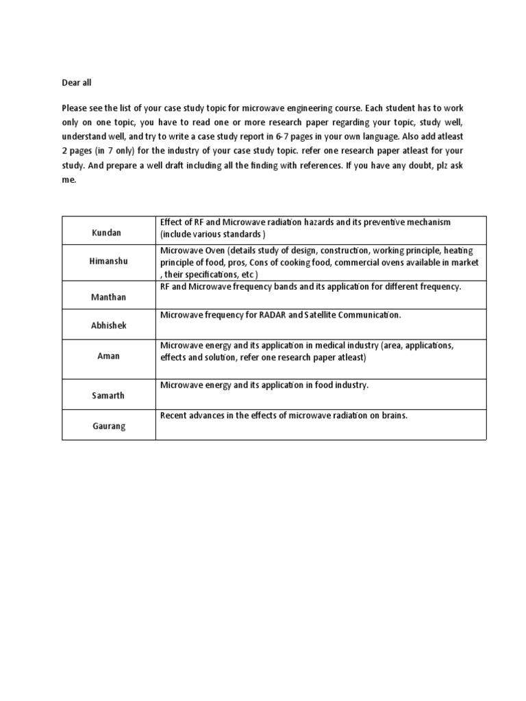 Microwave Engineering Case Study Topics | PDF | Computers
