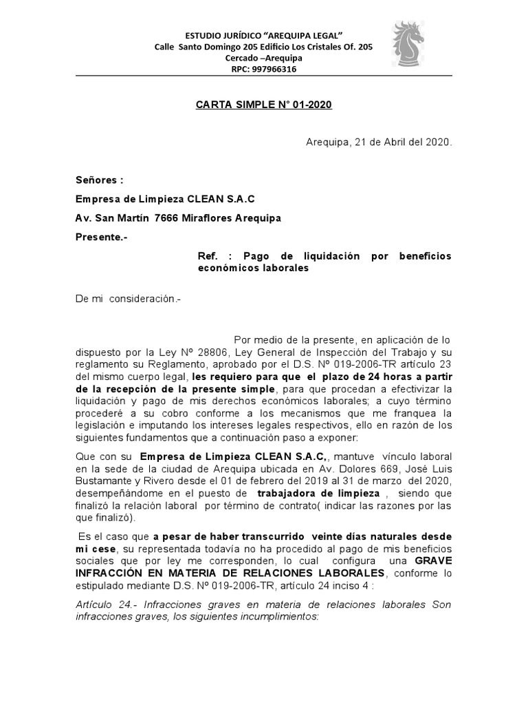 Carta Solicitar Beneficios Laborales PDF Información del gobierno
