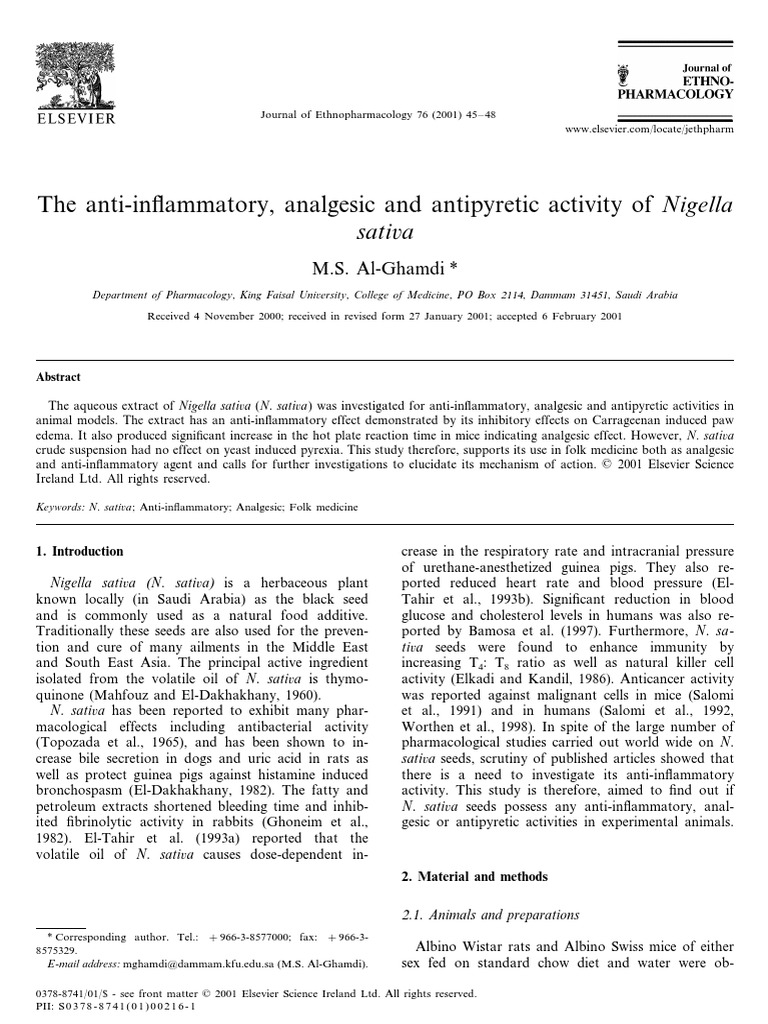 Anti-Inflammatory, Analgesic and Antipretic Activity of Nigella Sativa ...