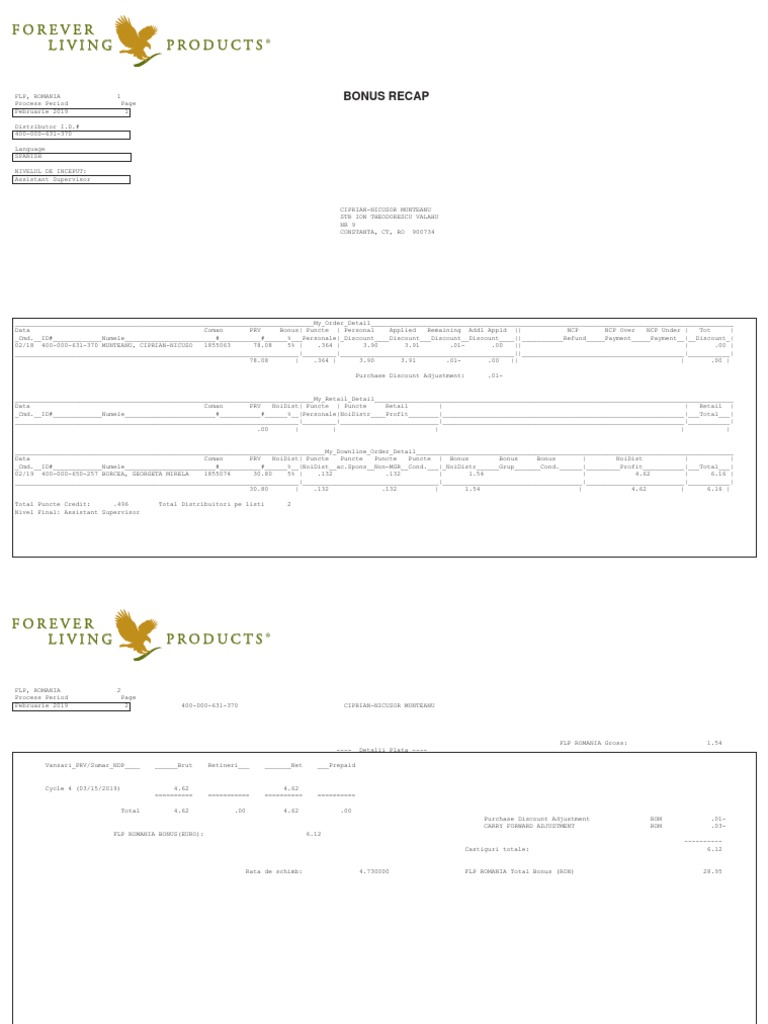 Forever Living Products: Bonus Recap | PDF | Finance & Money Management