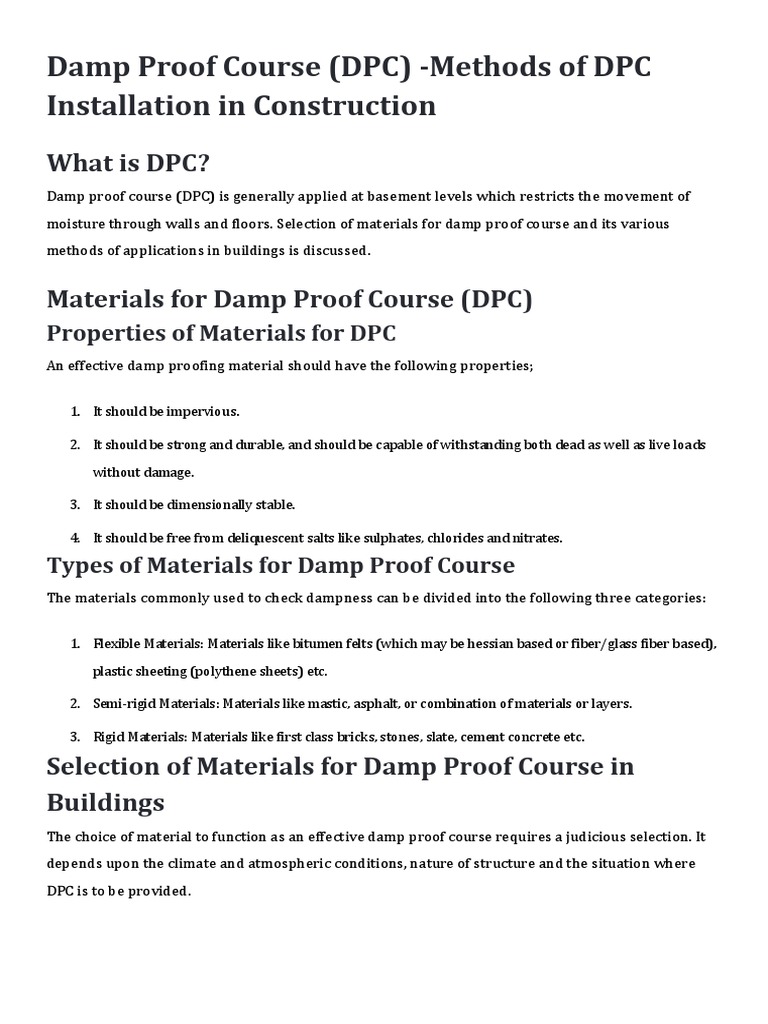 Damp Proof Course (DPC) - Methods of DPC Installation in Construction ...