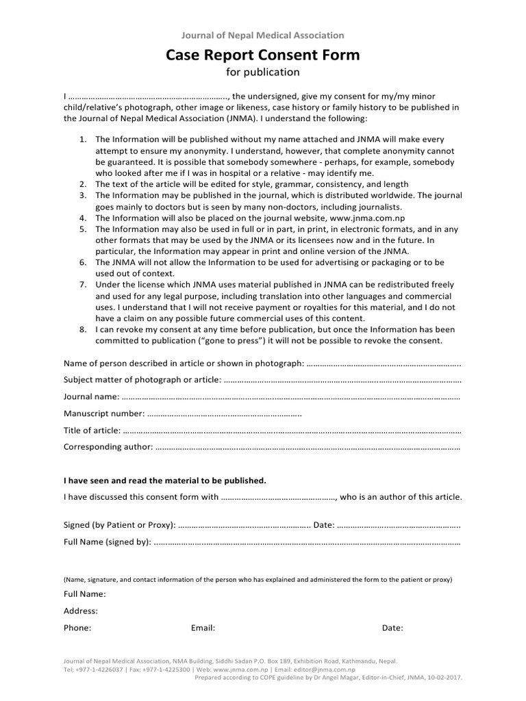 Case Report Consent Form Template | PDF | Communication