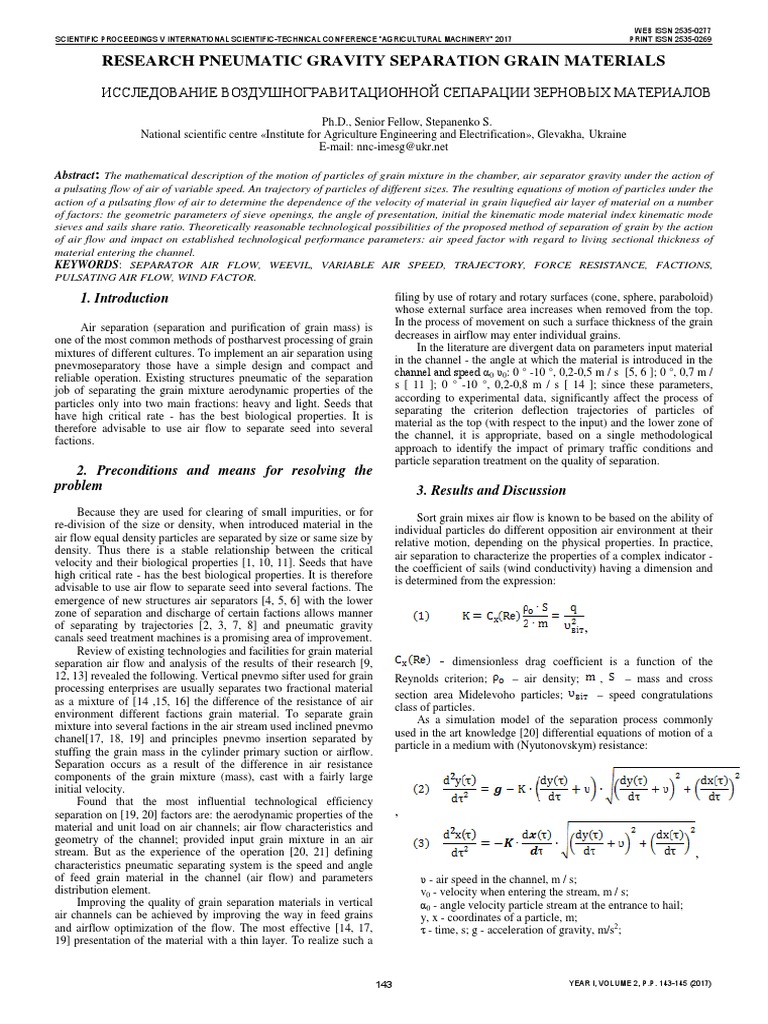 Pneumatic Gravity Separation of Grains | PDF | Drag (Physics) | Fluid ...