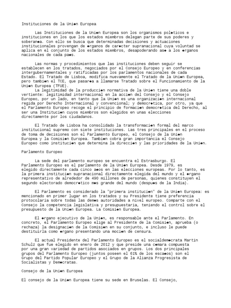 Instituciones de la Unión Europea | PDF | Consejo europeo | Unión Europea