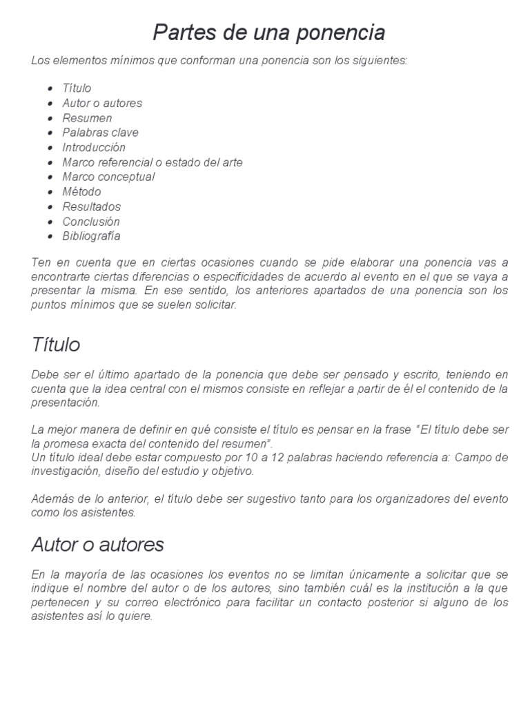 Estructura y Partes de una Ponencia | PDF | Marco conceptual | Sumario ...