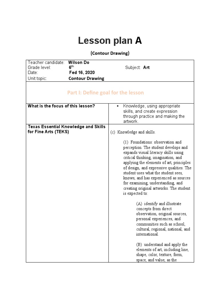 Lesson Plan: Part I: Define Goal For The Lesson | PDF | Drawing | Design