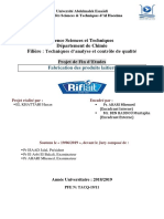 Licence Sciences Et Techniques Département de Chimie Filière: Techniques D'analyse Et Contrôle de Qualité Projet de Fin D'etudes