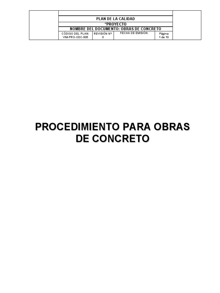 Plan de Calidad para Obras de Concreto | PDF | Hormigón | Materiales