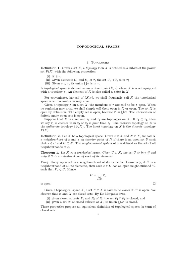 Topological Spaces PDF | PDF | General Topology | Topology