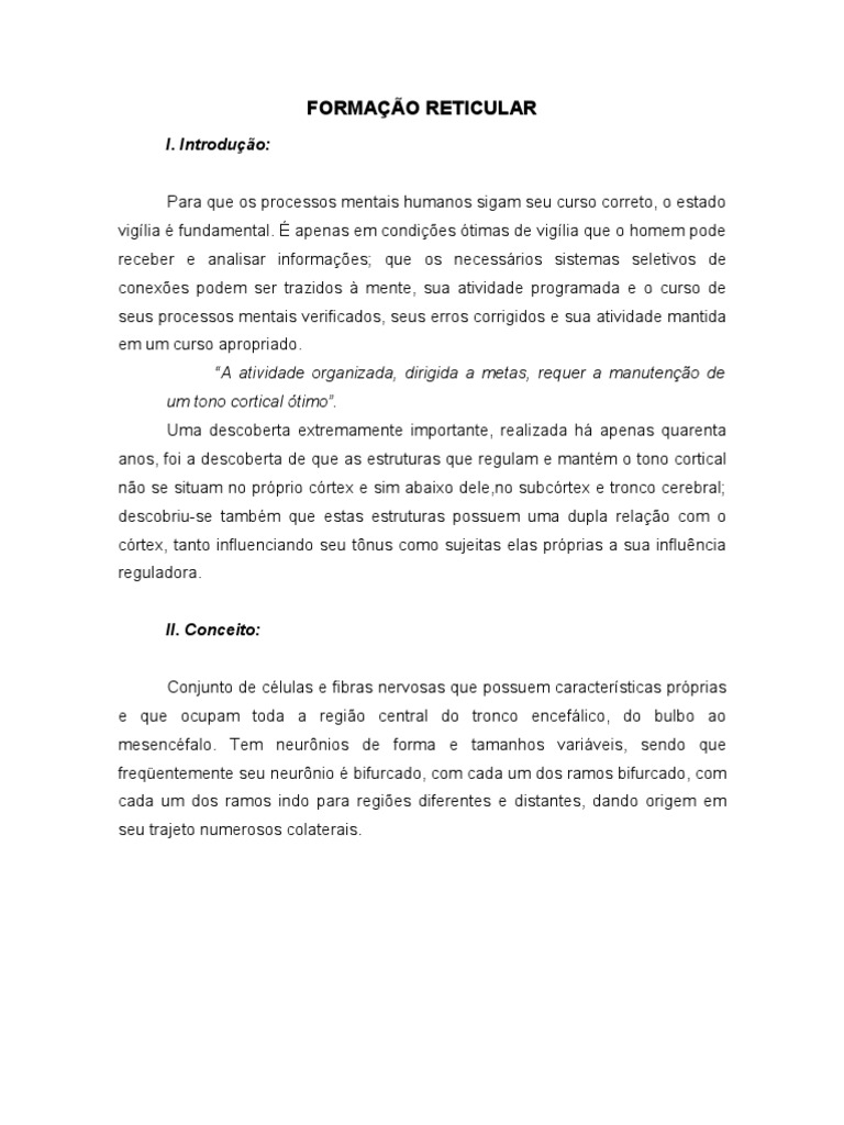 A estrutura e funções da formação reticular no tronco encefálico | PDF ...