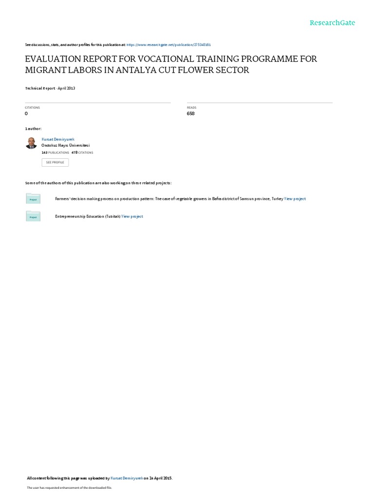 Evaluation Report For Vocational Training Programme For Migrant Labors ...