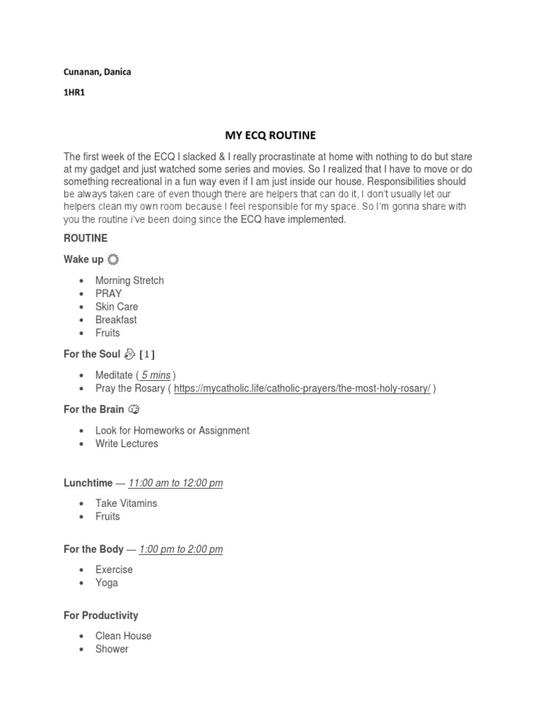 Daily ECQ Routine for Wellness | PDF