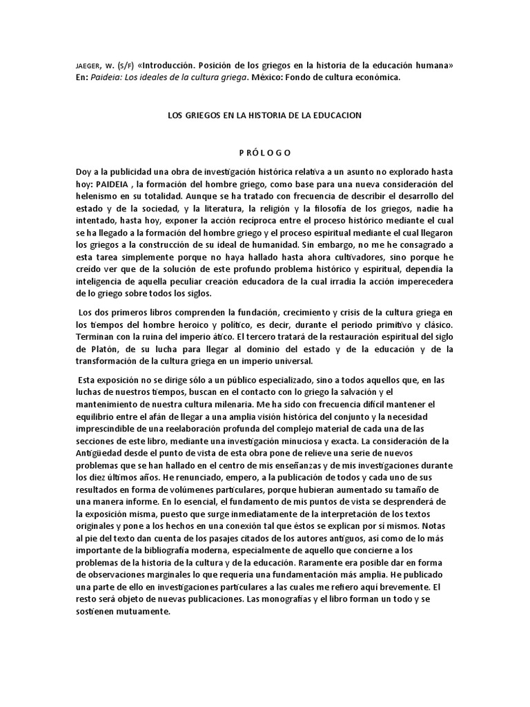Introducción a la Paideia Griega | PDF | Antigua Grecia | Alma