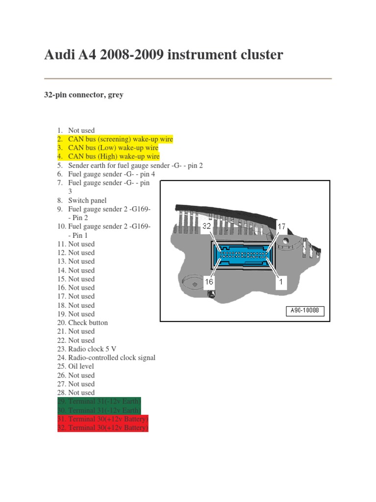 Audi A4 20082009 Dash Pinouts PDF