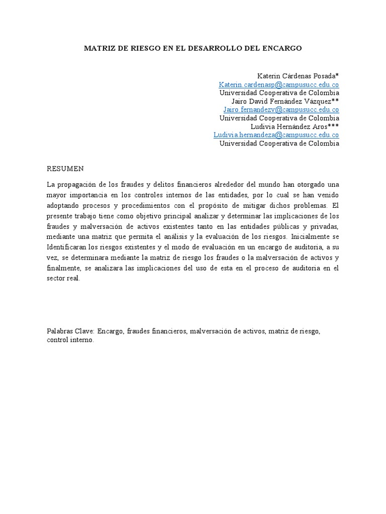 Matriz de Riesgo en Auditoría Financiera | PDF | Auditoría | Contralor