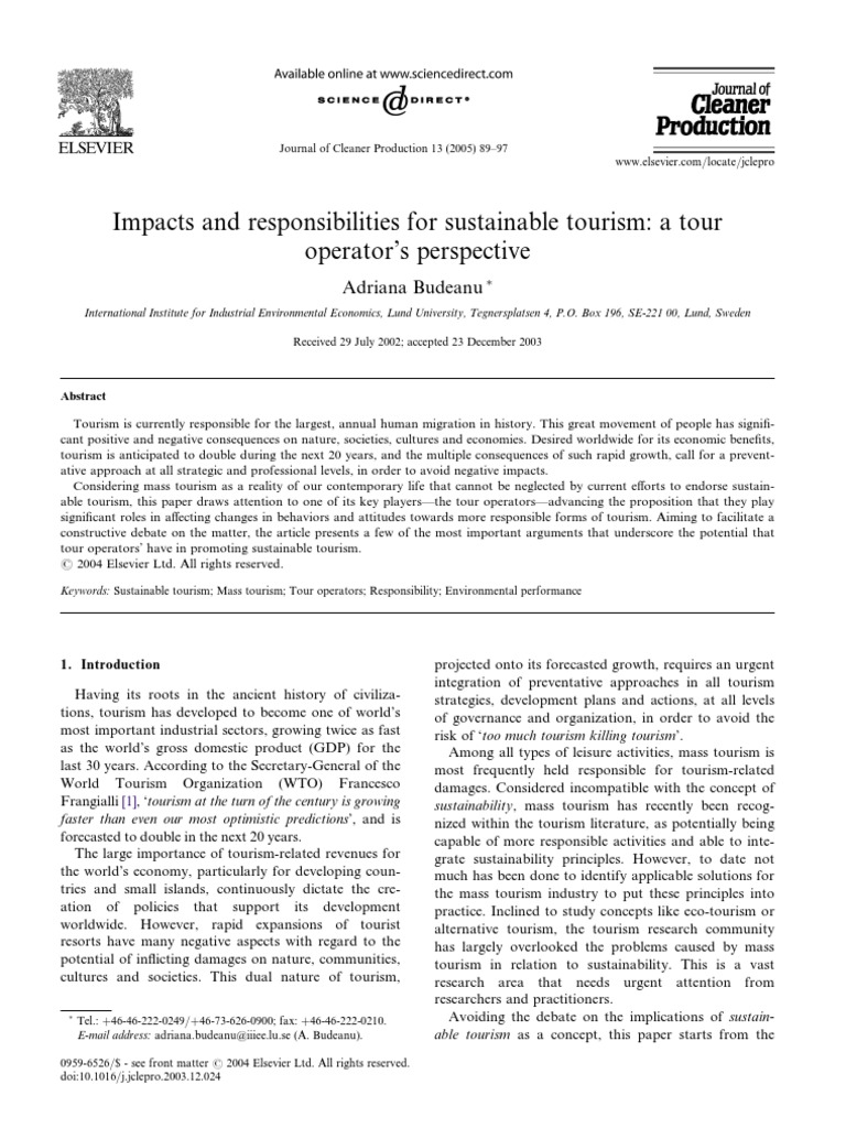 Tour Operators' Role in Sustainable Tourism | PDF | Tourism ...
