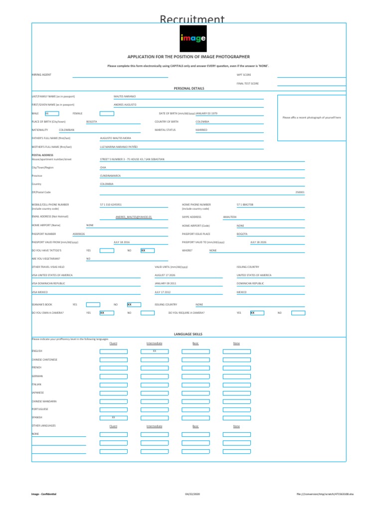 A Comprehensive Application for the Position of Image Photographer | PDF