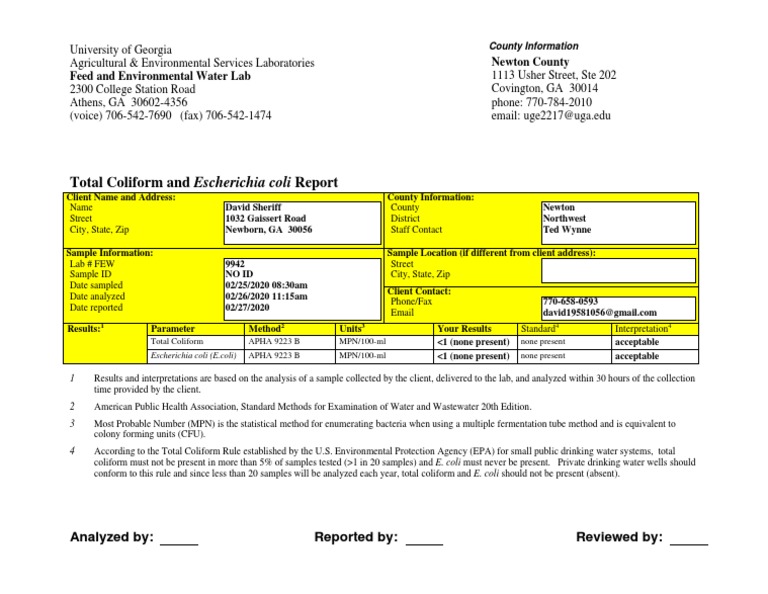 Total Coliforms Report for Newton County | PDF | Escherichia Coli ...
