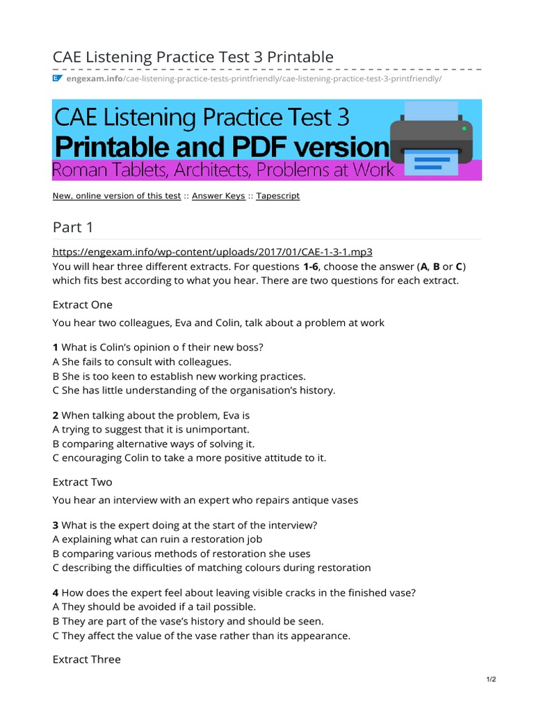 Cae Listening Practice Test 3 Printable Extract One Semiotics Cognitive Science