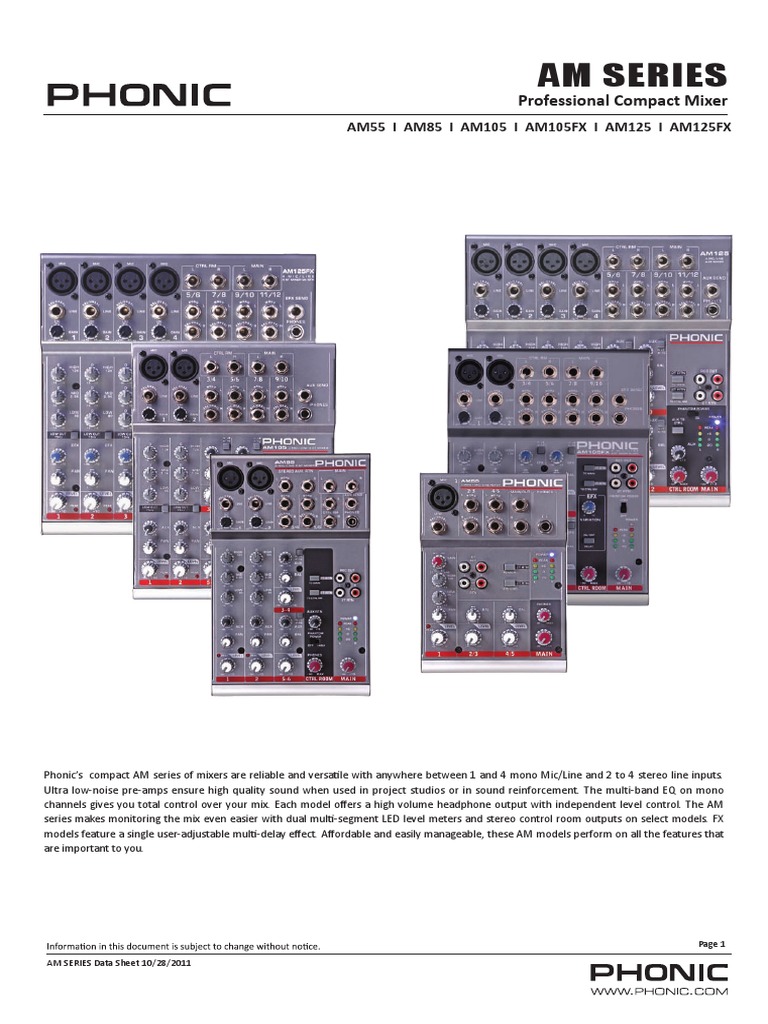 Phonic AM Series Mixer Overview | PDF | Sound Production