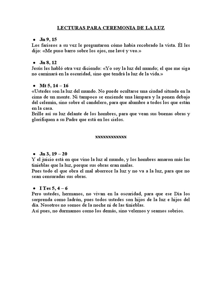 Lecturas para Ceremonia de La Luz | PDF