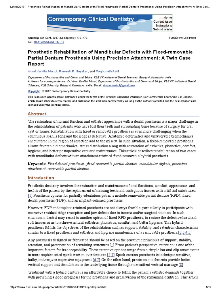 Prosthetic Rehabilitation of Mandibular Defects With FixedRemovable