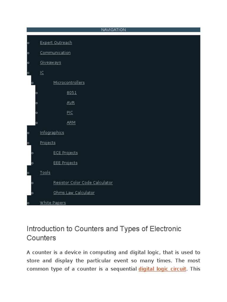 Introduction To Counters and Types of Electronic Counters PDF