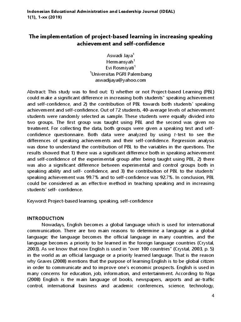 The Implementation of Project-Based Learning in Increasing Speaking ...