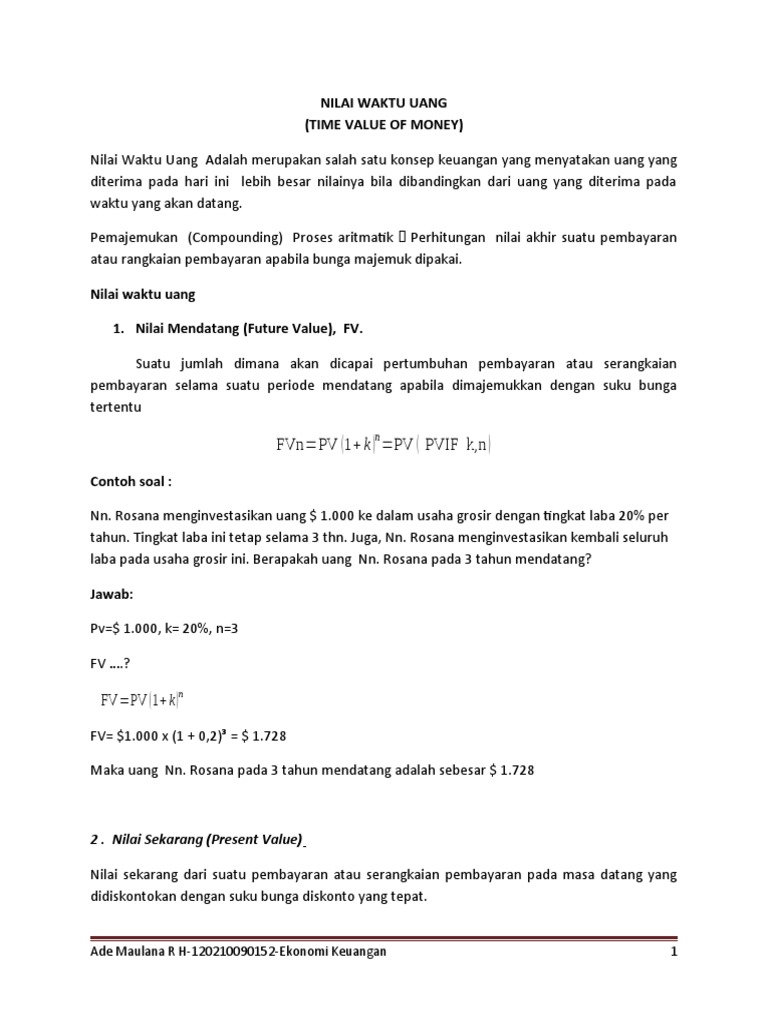 Contoh Soal Nilai Waktu Dari Uang Info Terkait Uang