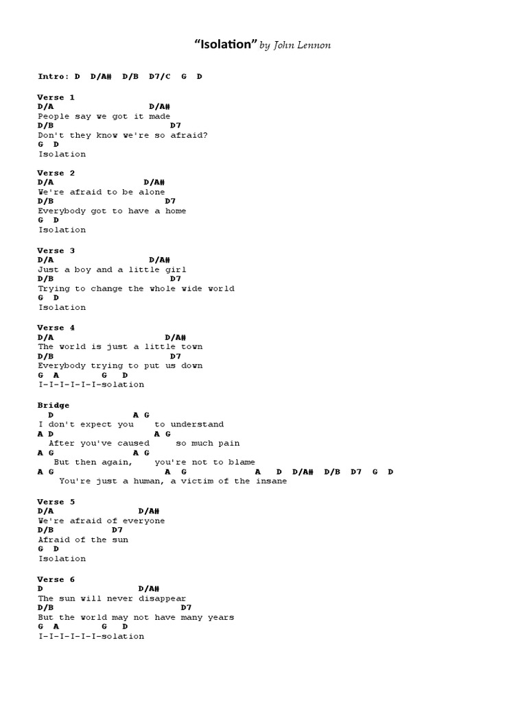 John Lennon "Isolation" PDF