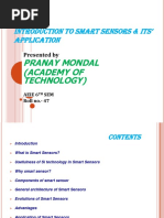 Introduction To Smart Sensors & Its' Application: Pranay Mondal (Academy of Technology)