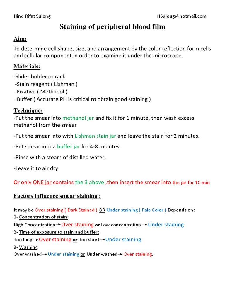 Blood Smear Staining | PDF