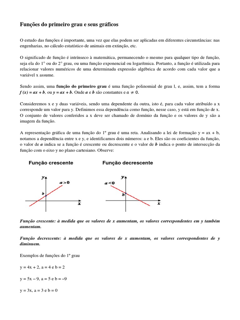 Funções Do Primeiro Grau e Seus Gráficos | PDF | Função (Matemática ...