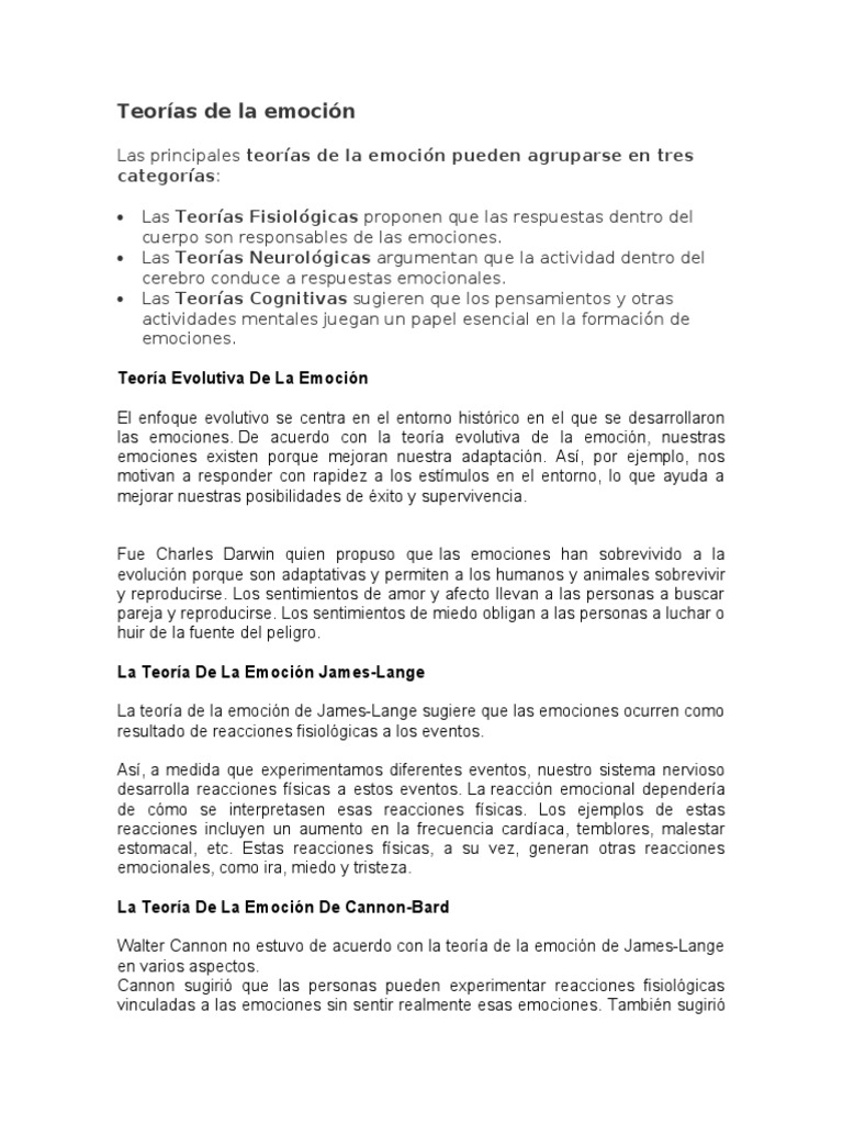 Teorías de la emoción: un análisis profundo | PDF | Las emociones ...