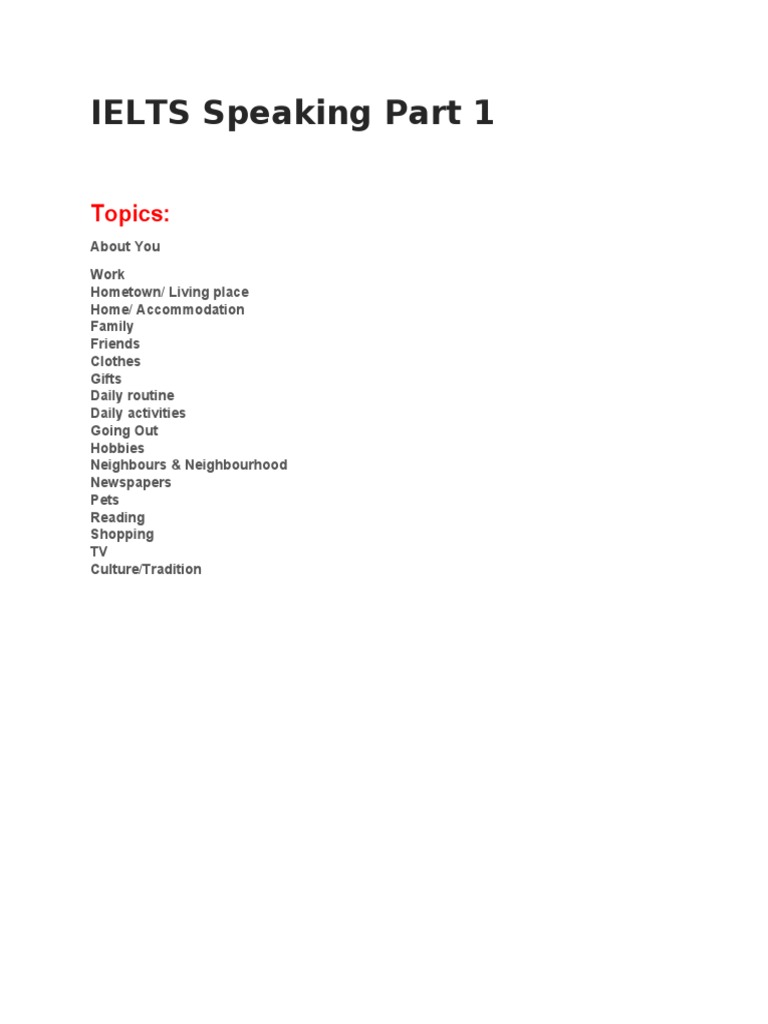 IELTS Speaking Part 1 | PDF | Home & Garden | Wellness