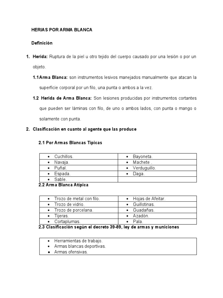 Clasificación de Heridas por Arma Blanca | PDF | Mano | Armas cuerpo a ...